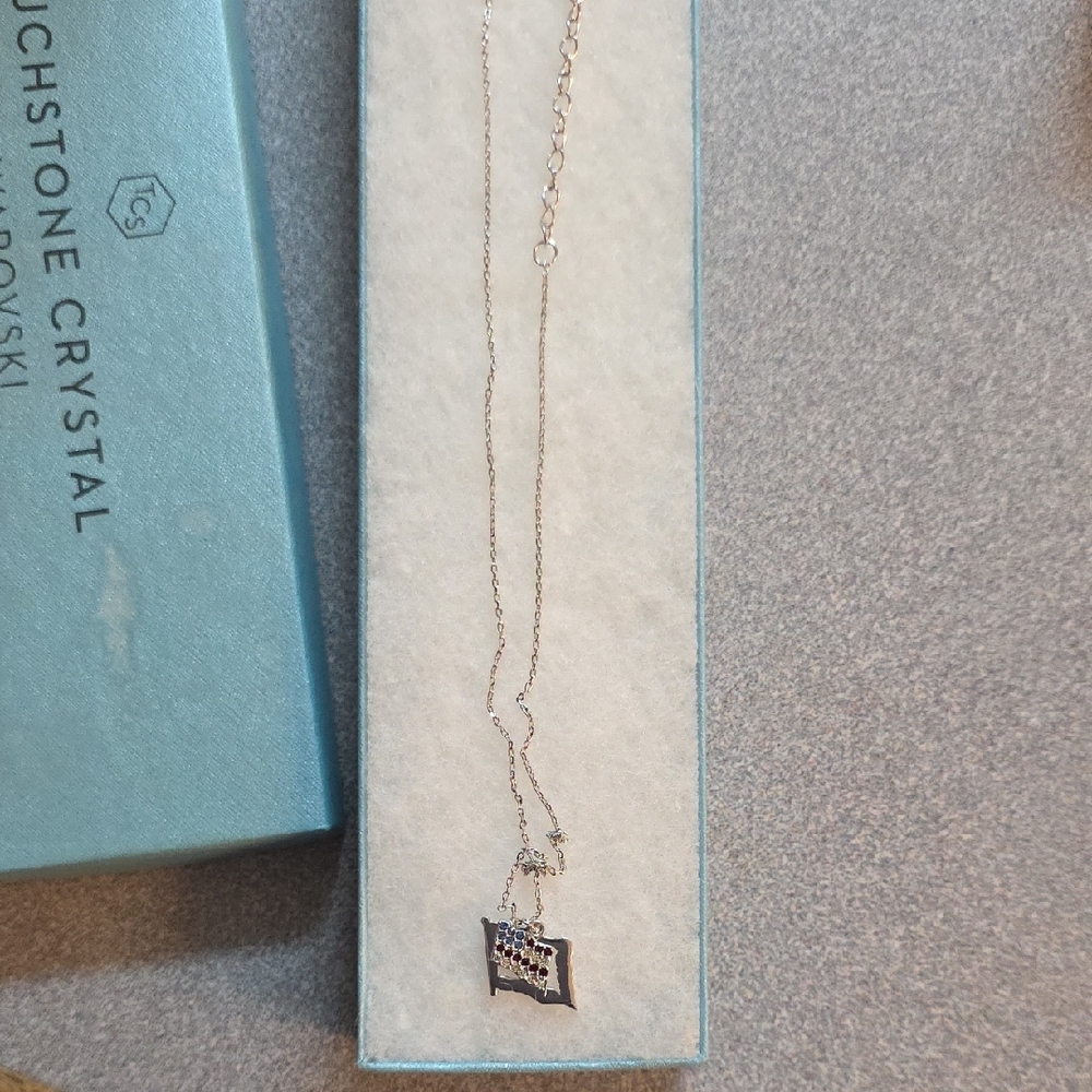 Touchstone Crystal Silver Necklace with Sparkling American Flag Pendant Set Of 2